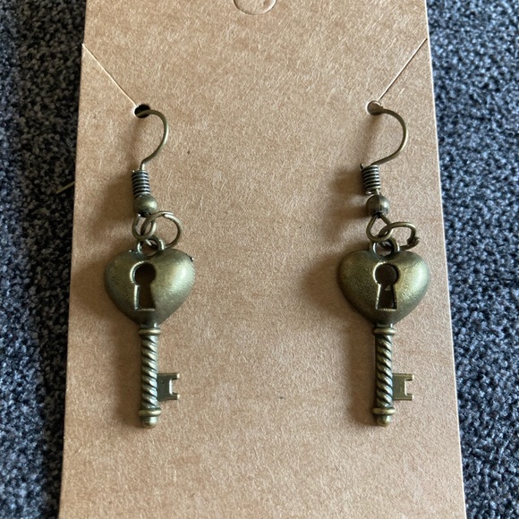 Bronze Handmade Key Earrings. - Picture 2 of 3